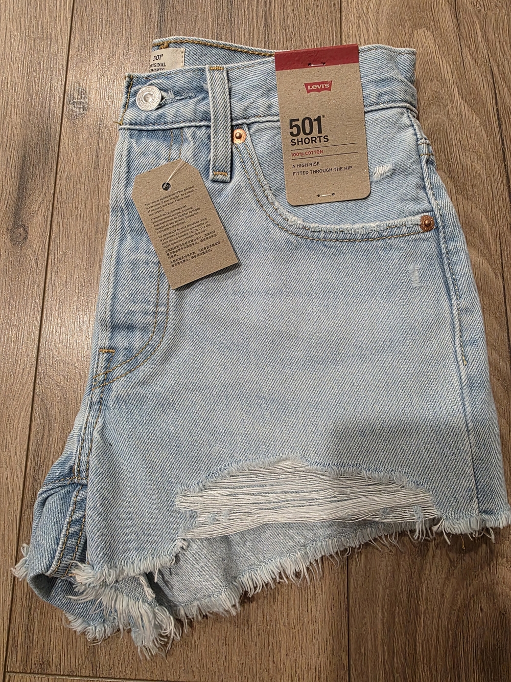 Levi's Light Blue Ripped High-Rise Denim Shorts - Picture 3 of 4